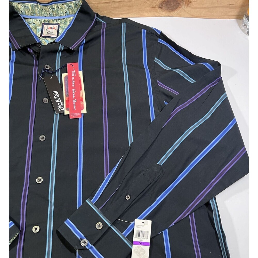 Jerry J. Garcia Black Blue Purple Striped Button Down Shirt Men's 2XLT - NEW! - Picture 4 of 10